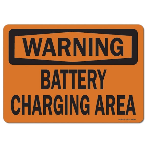 Safety Sign, OSHA Warning, 7" Height, Aluminum, Battery Charging Area, Landscape